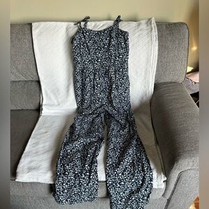 Old Navy Blue & White Floral Tie-Strap Twist-Front Jumpsuit